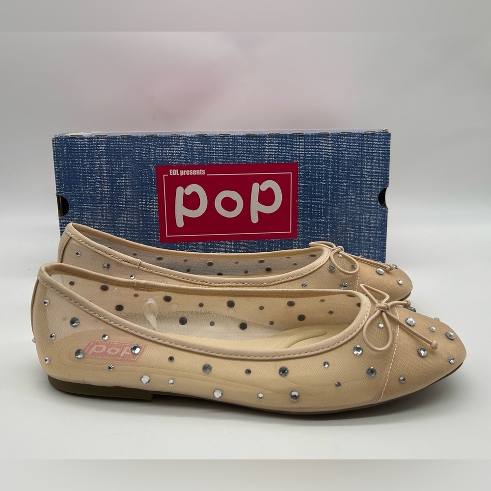 POP Cardio Nude Multi Crystal Ballet Vegan Flats Size 10 M New in Box - Picture 9 of 9